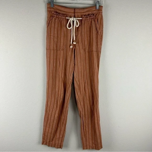 Anthropologie Terracotta Orange Striped Seashore Beach Linen Cotton Pants XS - Picture 1 of 8